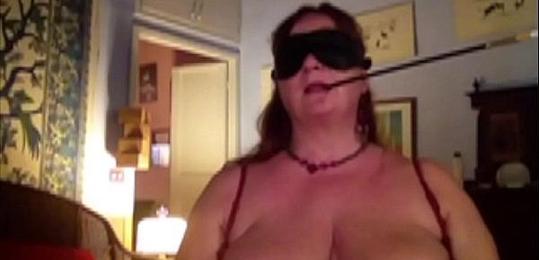  Augusta-  Blindfold, hood, public exposition, fucking and toy orgasm with holder